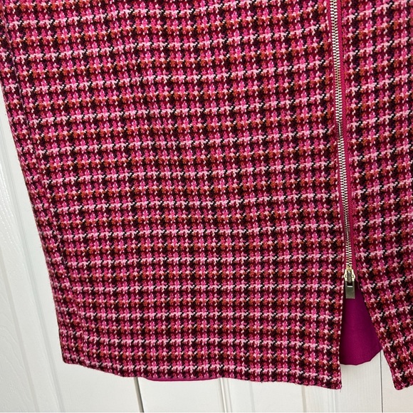 TALBOTS Tweed Pencil Skirt Double Gold Zipper Pink Purple Workwear Plaid Wool - Picture 5 of 10